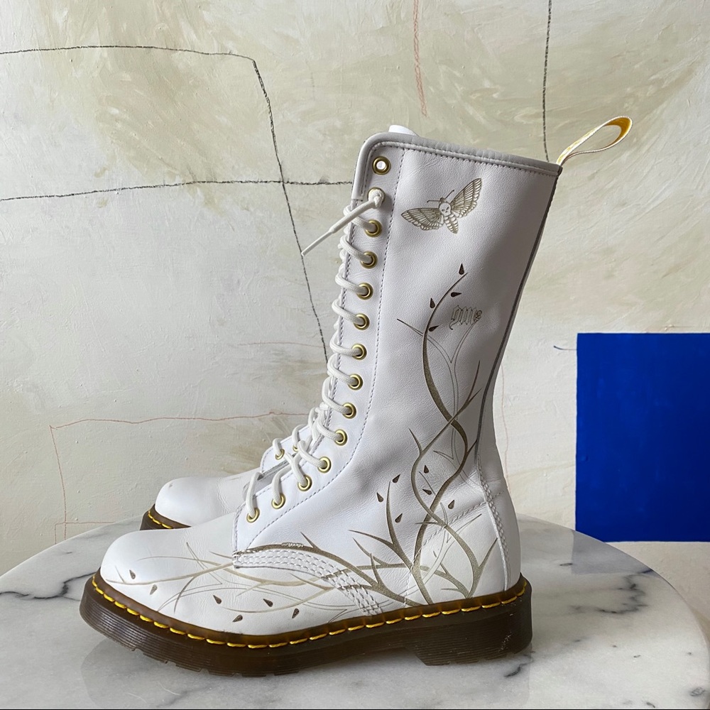 Dr. Martens Tall Boots White Butterfly Skull 9